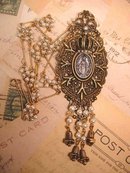 Gothic VIntage Miraculous MEdal Pearl pendant Assemblage necklace