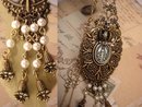 Gothic VIntage Miraculous MEdal Pearl pendant Assemblage necklace