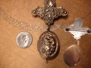 Vintage Art Nouveau winged Nude Cherub Locket brooch with old photo