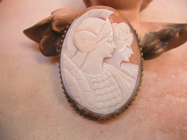 Antique Athena Cameo brooch pendant Caved Shell one of a kind