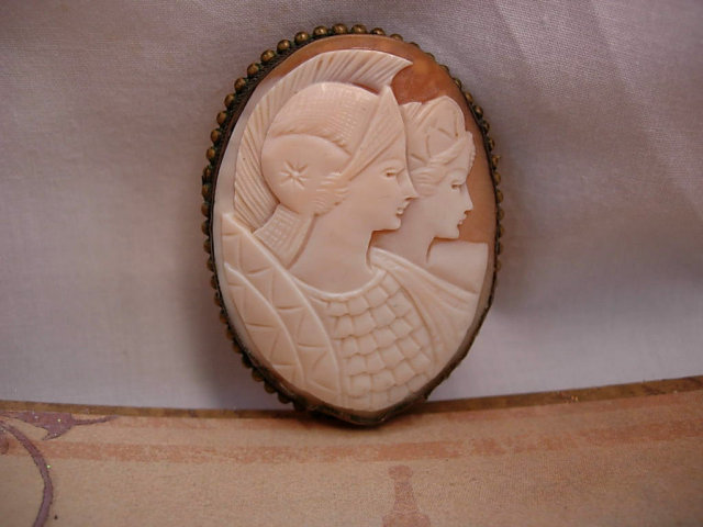 Antique Athena Cameo brooch pendant Caved Shell one of a kind