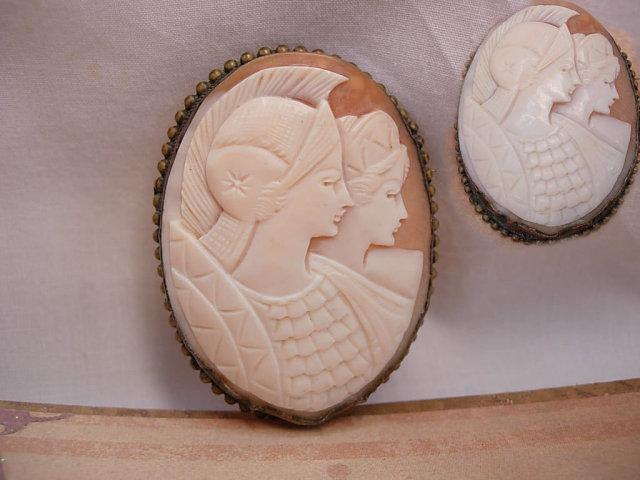 Antique Athena Cameo brooch pendant Caved Shell one of a kind