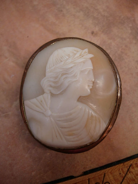Large Antique Cameo BRooch of Apollo Victorian with laurel wreath
