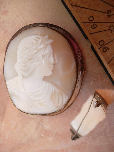Large Antique Cameo BRooch of Apollo Victorian with laurel wreath