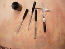 Miniature Bakelite purse Manicure set with Unusual carved design