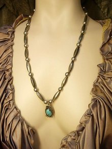 Sterling Indian Bear Claw Necklace with large beads and turquoise talisman pendant