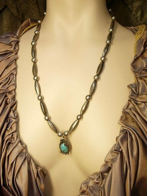 Sterling Indian Bear Claw Necklace with large beads and turquoise talisman pendant