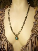 Sterling Indian Bear Claw Necklace with large beads and turquoise talisman pendant