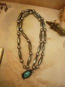 Sterling Indian Bear Claw Necklace with large beads and turquoise talisman pendant
