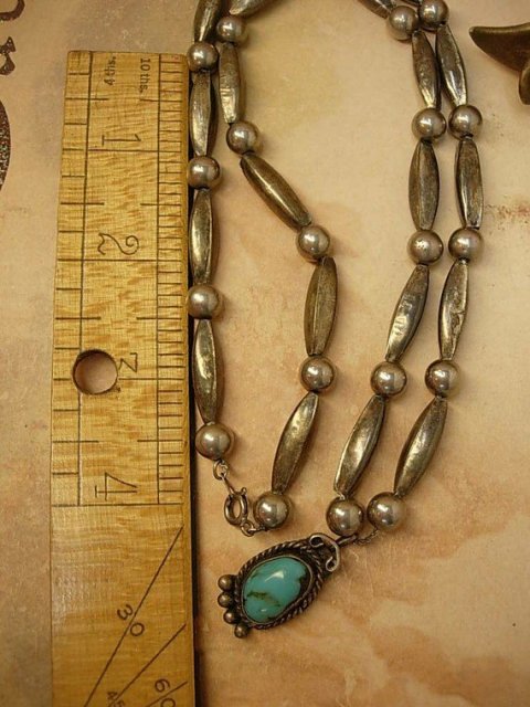 Sterling Indian Bear Claw Necklace with large beads and turquoise talisman pendant