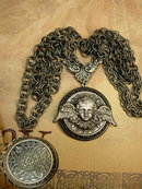 Gothic Winged Cherub locket necklace dripping in gunmetal chain
