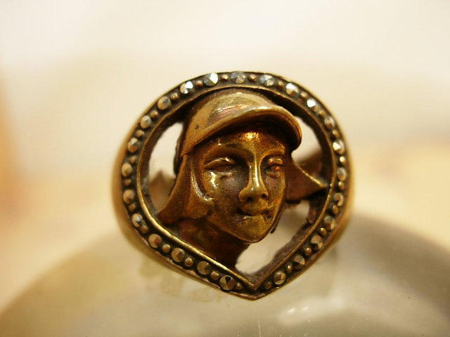 Vintage deco Mercury marcasite Ring Winged God Hermes diety