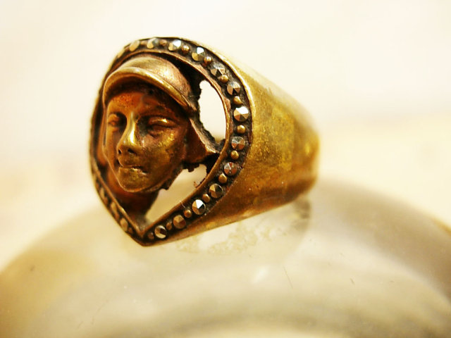 Vintage deco Mercury marcasite Ring Winged God Hermes diety