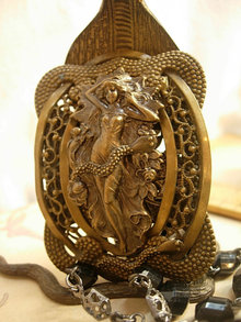 Nude Snake Charmer Necklace nouveau serpents and goddess with black faceted chain
