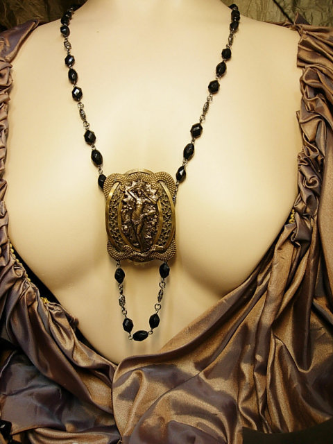 Nude Snake Charmer Necklace nouveau serpents and goddess with black faceted chain