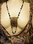 Nude Snake Charmer Necklace nouveau serpents and goddess with black faceted chain