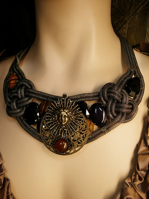 Medusa The guardian Collar necklace with huge stones and snake chain for the goddess in all of us