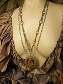 VIntage GLass rosary and renaissance Religious relief necklace fancy chain Roma Crucifix