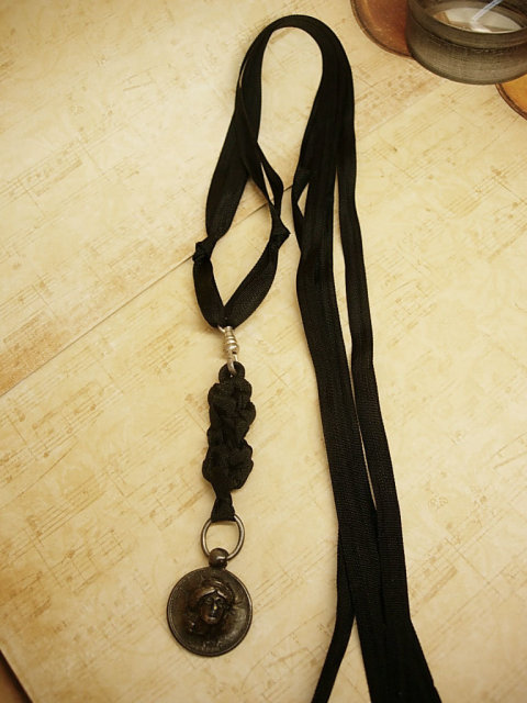 1915 3-D Liberty Head watch fob necklace on black silk ribbon sterling medallion