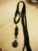 1915 3-D Liberty Head watch fob necklace on black silk ribbon sterling medallion