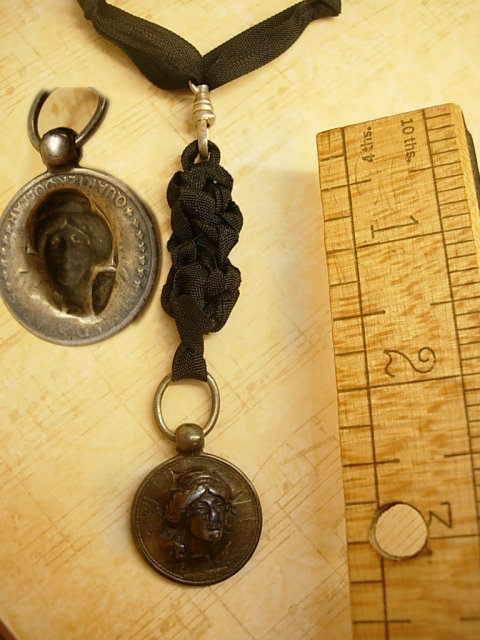 1915 3-D Liberty Head watch fob necklace on black silk ribbon sterling medallion