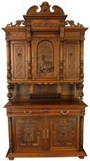 Antique French Renaissance Buffet Server Chariot Horses
