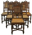 Antique French Renaissance Henry II Style Dining Chairs Carved Oak Turned Legs