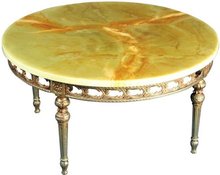 Vintage Large, Round French Country Coffee Table, Ornate Rococo Metal Base