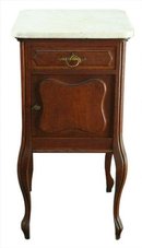 Vintage 1930 French Country Oak Nightstand/Accent Table, Louis XV, Marble Top