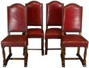 Massive 1950s French Oak Dining Chairs with Red Leather Set of 4 Tall Back