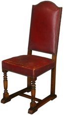 Massive 1950s French Oak Dining Chairs with Red Leather Set of 4 Tall Back