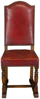 Massive 1950s French Oak Dining Chairs with Red Leather Set of 4 Tall Back