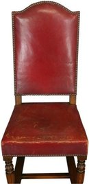 Massive 1950s French Oak Dining Chairs with Red Leather Set of 4 Tall Back