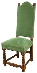 Set of 6 Vintage French Renaissance Dining Chairs in Green Velour Upholstery