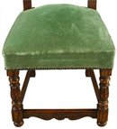 Set of 6 Vintage French Renaissance Dining Chairs in Green Velour Upholstery
