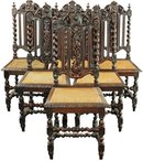 Set 6 Antique French Renaissance Hunting Dining Chairs Barley Twist Carved Oak