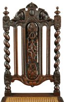 Set 6 Antique French Renaissance Hunting Dining Chairs Barley Twist Carved Oak