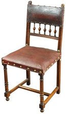 Set of 6 Antique French Renaissance Walnut Dining Chairs with Embossed Leather