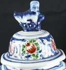 Antique Folk Art Delftware Ginger Jar Vase, Hand Painted with Grinning Lion