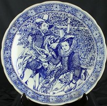Vintage Blue Delft Plate of Peter Paul Rubens & Wife in the Honeysuckle Bower