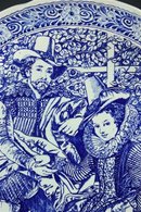 Vintage Blue Delft Plate of Peter Paul Rubens & Wife in the Honeysuckle Bower