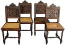 Set of 4 Ornately Carved Antique French Renaissance Henry II Oak Dining Chairs