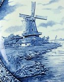 Large Vintage Blue Delft Charger Plate showing a Dutch Windmill on a Canal