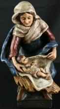 Antique French Chalkware Sculpture of Mother Madonna Swaddling the Christ Child