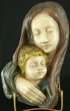 Vintage French Chalk Madonna Child Wall Sculpture Art