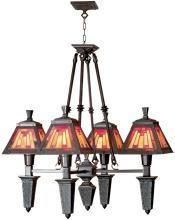 Dale Tiffany Mission Chandelier, Mica Bronze, Hand-Rolled Art Glass, 4-Light