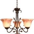 Dale Tiffany 3-Light Chandelier, Hand-Painted Art Glass, Floral/Leaf Motif