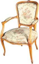 Vintage 1950 French Country Louis XV Arm Chair in Walnut with Floral Upholstery