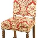 Vintage French Renaissance Dining Chairs, Red Patterned Brocade, Oak, Set/6