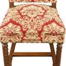 Vintage French Renaissance Dining Chairs, Red Patterned Brocade, Oak, Set/6